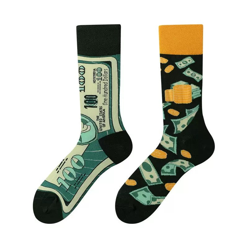 HUSHFOOT Dollar & Fortune Odd-Pair Cotton Crew Socks