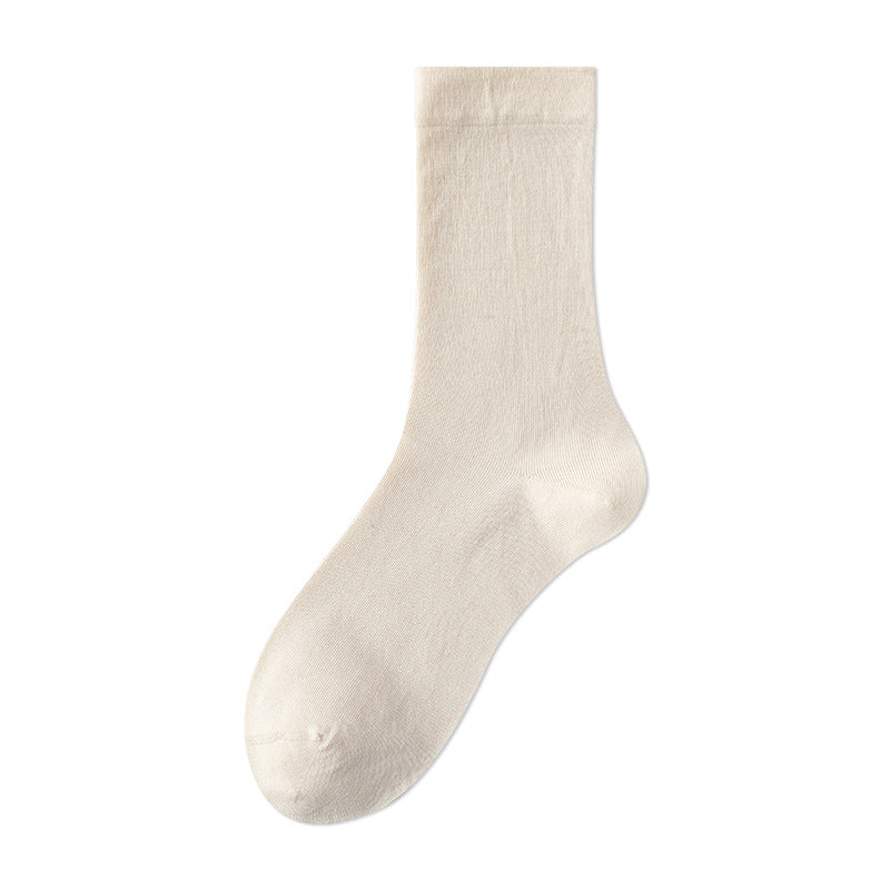 HUSHFOOT mulberry silk blend seamless crew socks in Beige