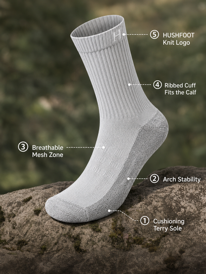 HUSHFOOT Cushioned Cotton Hiking Socks for Walking and Light Sport — English product image 3 (SKU 3084)