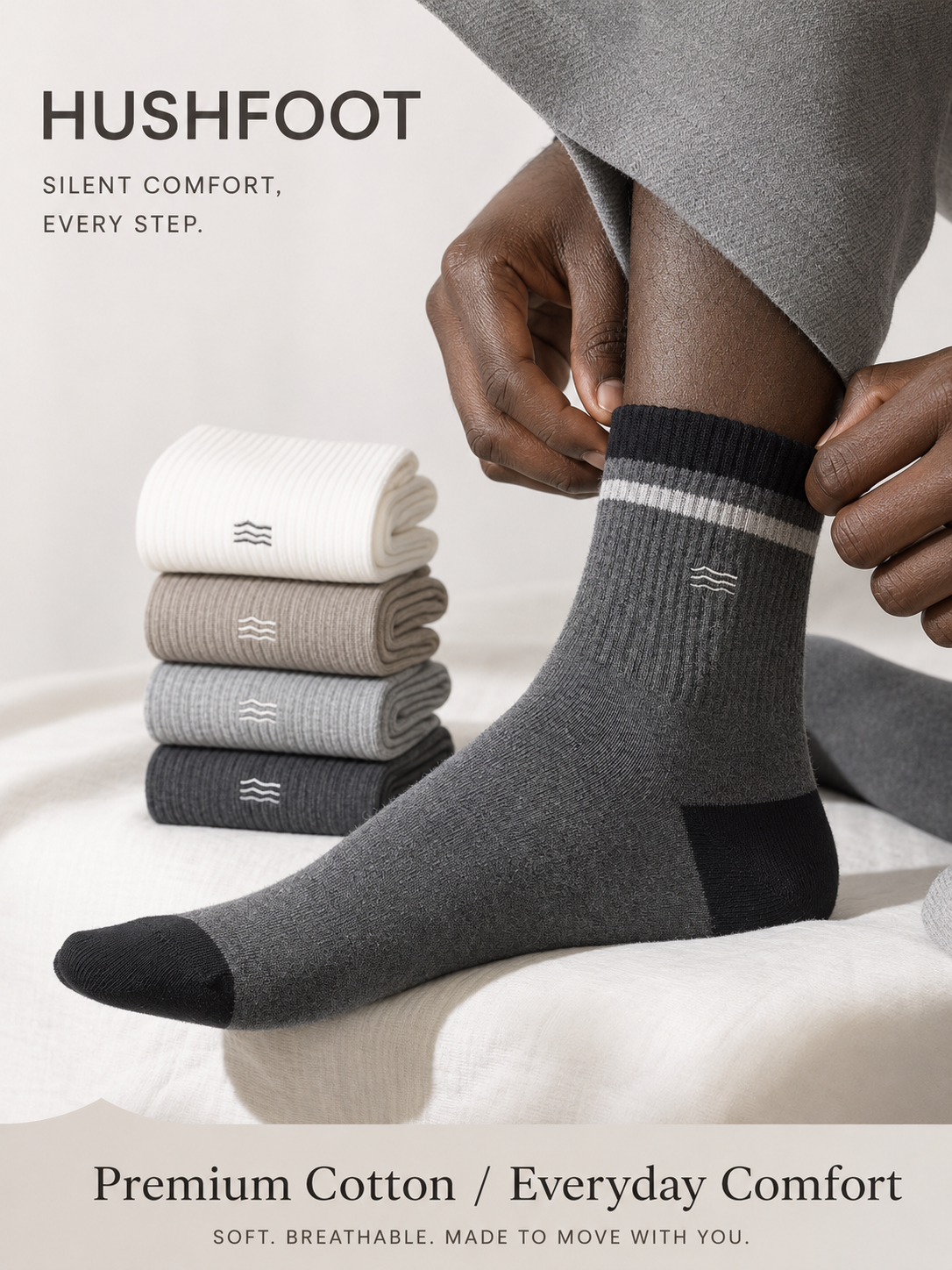 HUSHFOOT Pure Cotton Crew Socks with House Embroidery for Family — English product image 4 (SKU 3087)