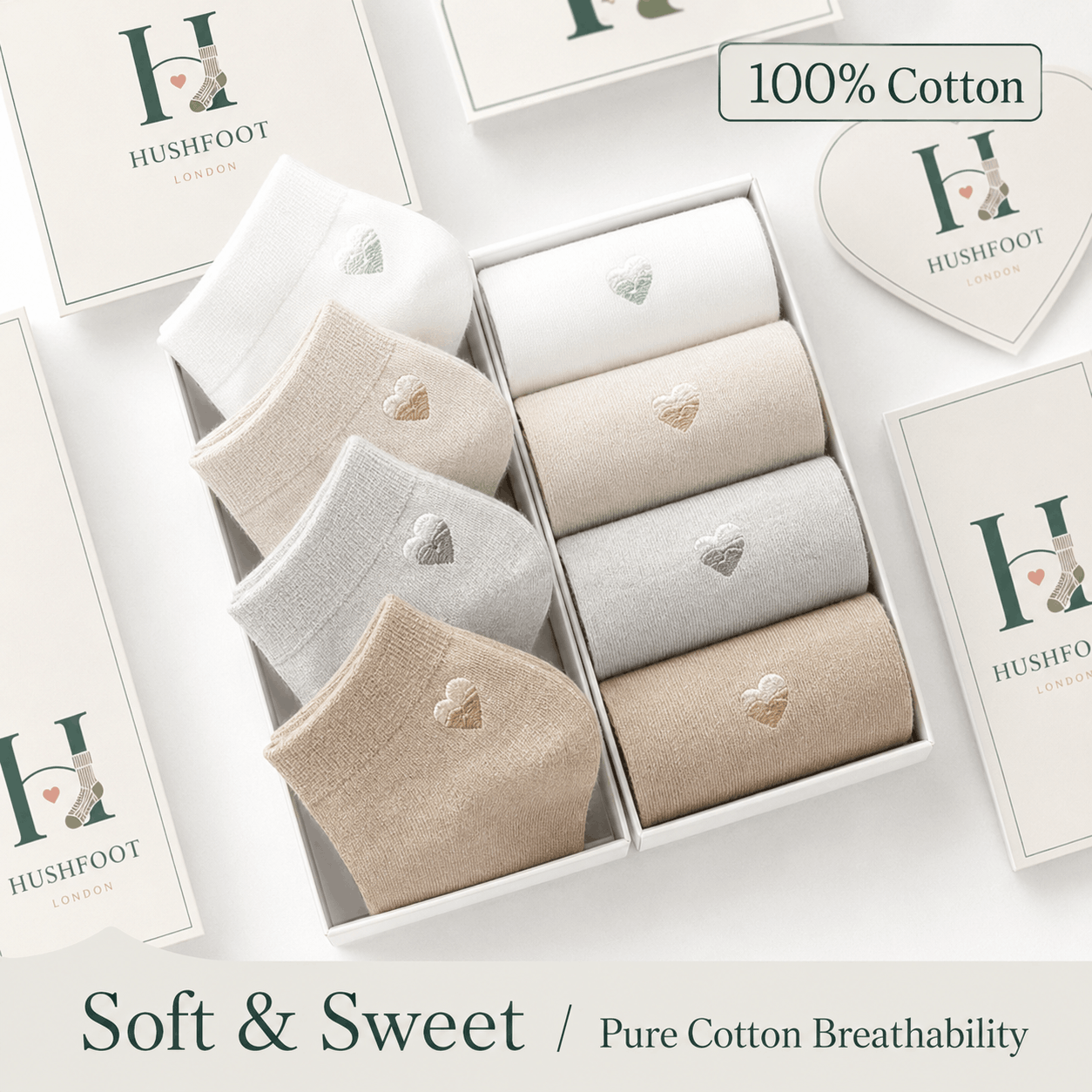 HUSHFOOT Girls Cotton Ankle Socks with Heart Embroidery for School — English product image 3 (SKU 4199)