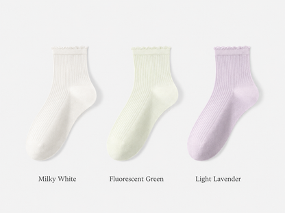 HUSHFOOT Women's Frill Trim Cotton Ankle Socks with Ribbed Knit — English product image 1 (SKU 4224)