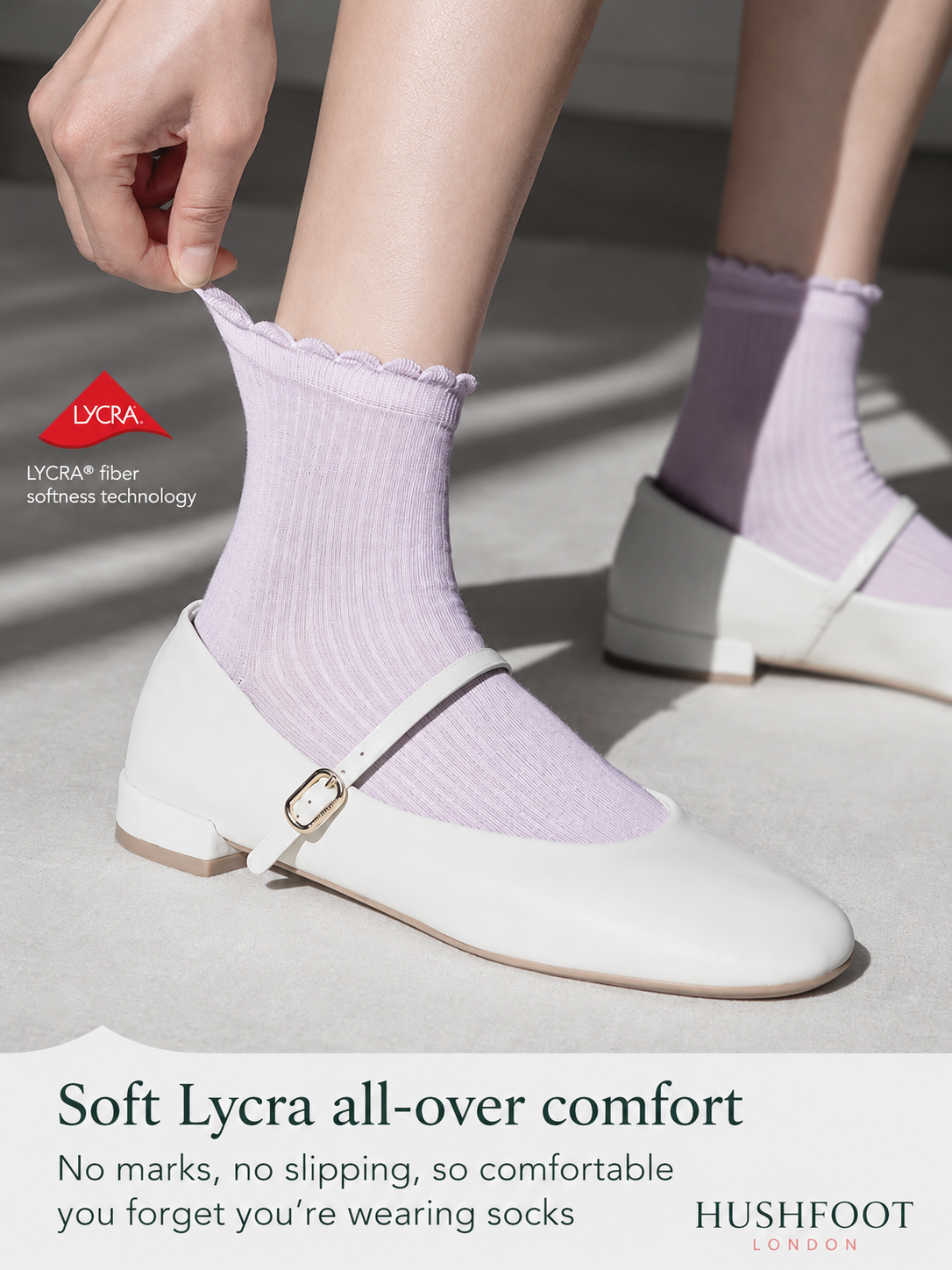 HUSHFOOT Women's Frill Trim Cotton Ankle Socks with Ribbed Knit — English product image 3 (SKU 4224)