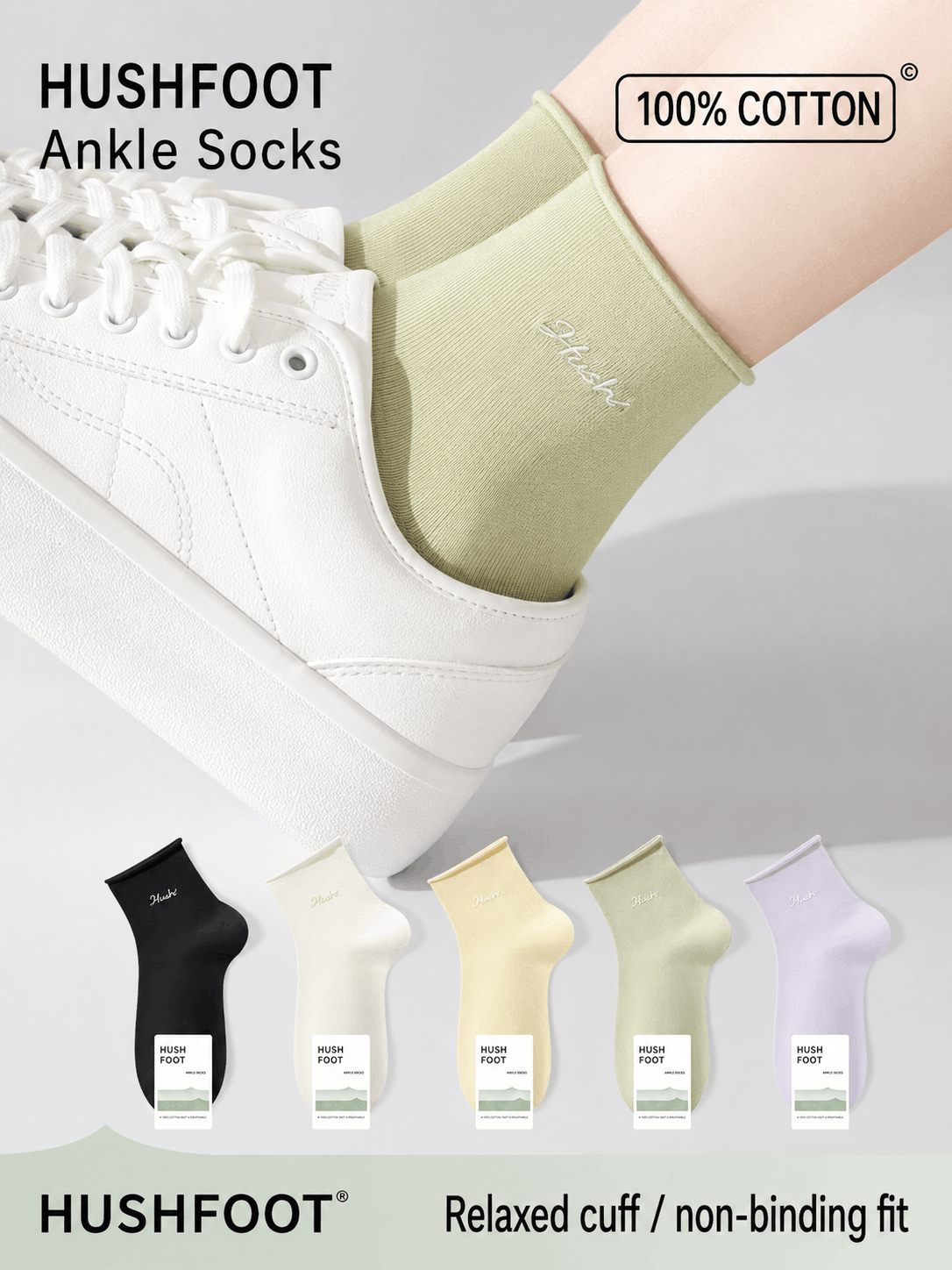 HUSHFOOT Women's Non-Binding Combed Cotton Trainer Socks for Travel — English product image 1 (SKU 4228)