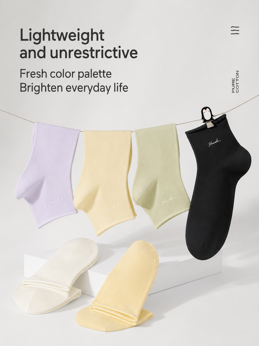 HUSHFOOT Women's Non-Binding Combed Cotton Trainer Socks for Travel — English product image 3 (SKU 4228)