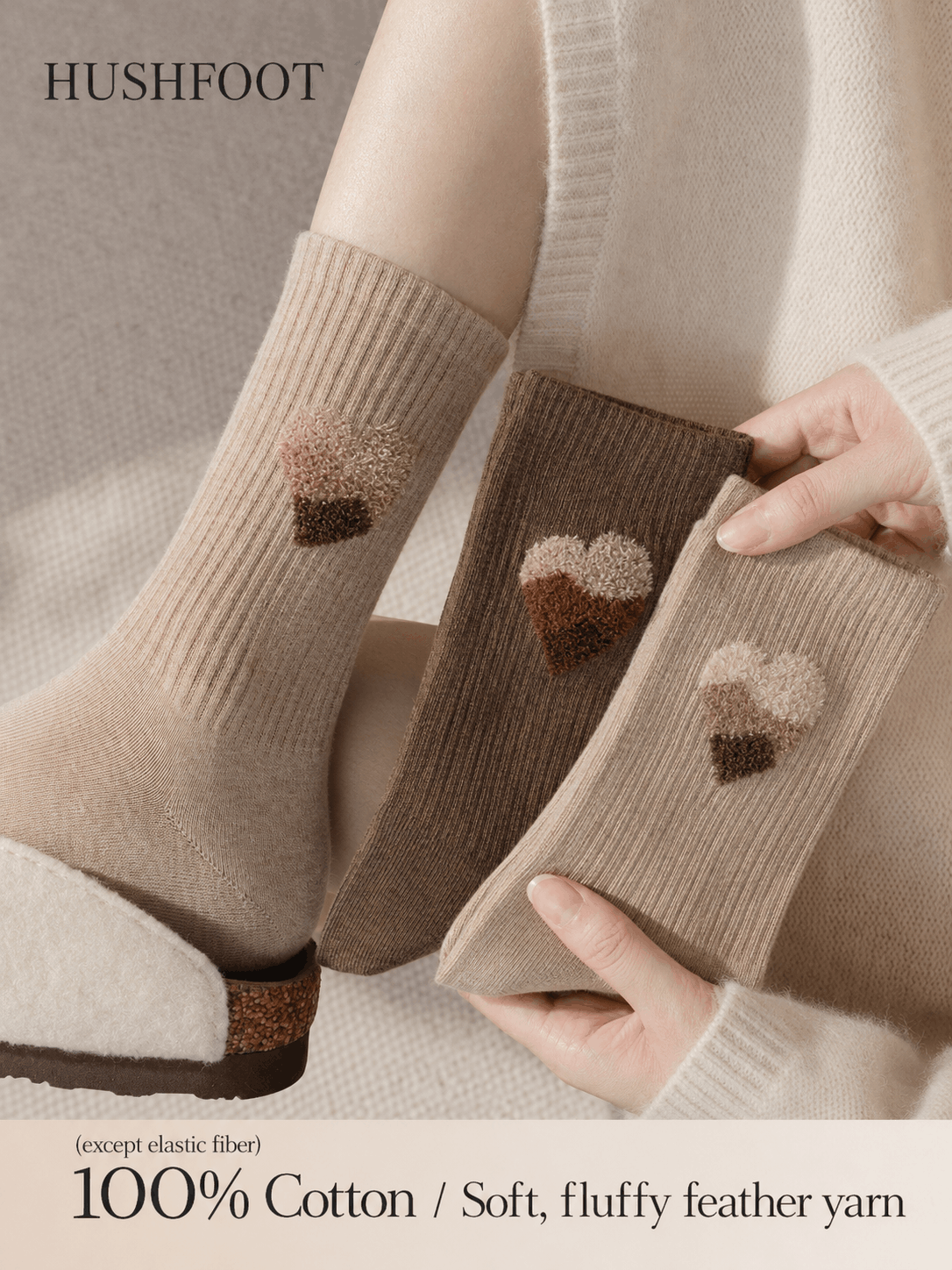 HUSHFOOT Women's Soft Heart Jacquard Socks with Gentle Grip Fit — English product image 4 (SKU 4249)