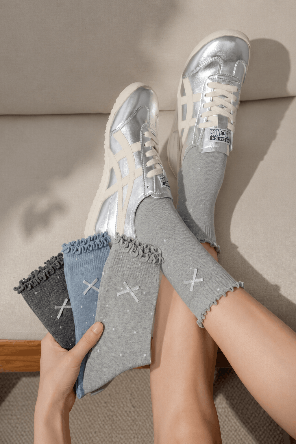HUSHFOOT Women's Cotton Polka Dot Socks with Bow Detail for Loafers — English product image 1 (SKU 4262)