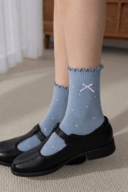 HUSHFOOT Women's Cotton Polka Dot Socks with Bow Detail for Loafers — English product image 3 (SKU 4262)