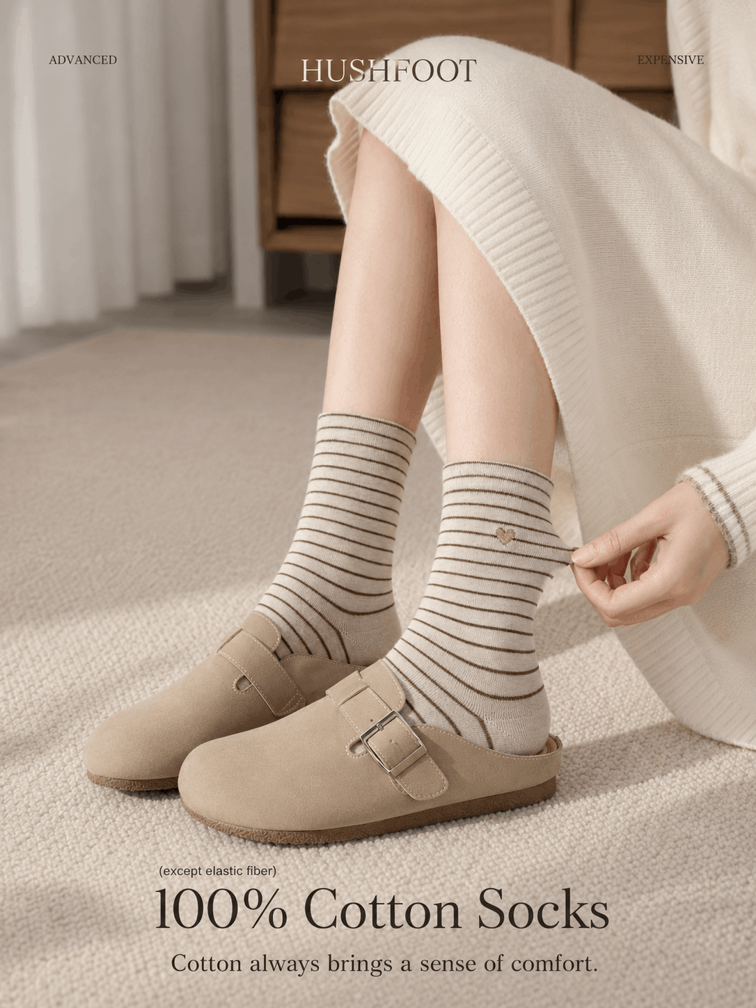 HUSHFOOT Women's Soft Heart Embroidered Socks with Gentle Cuff — English product image 2 (SKU 4263)