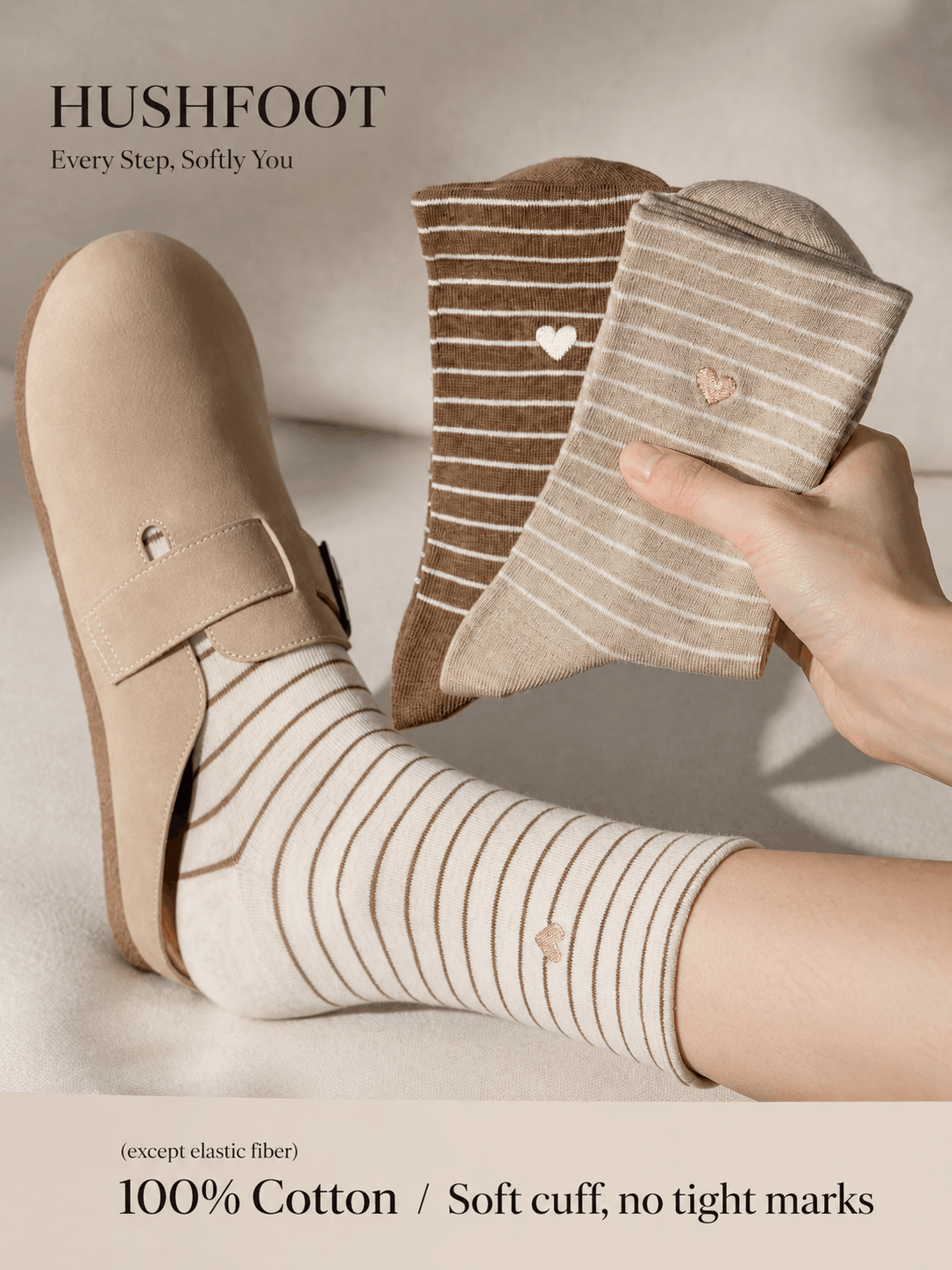 HUSHFOOT Women's Soft Heart Embroidered Socks with Gentle Cuff — English product image 3 (SKU 4263)