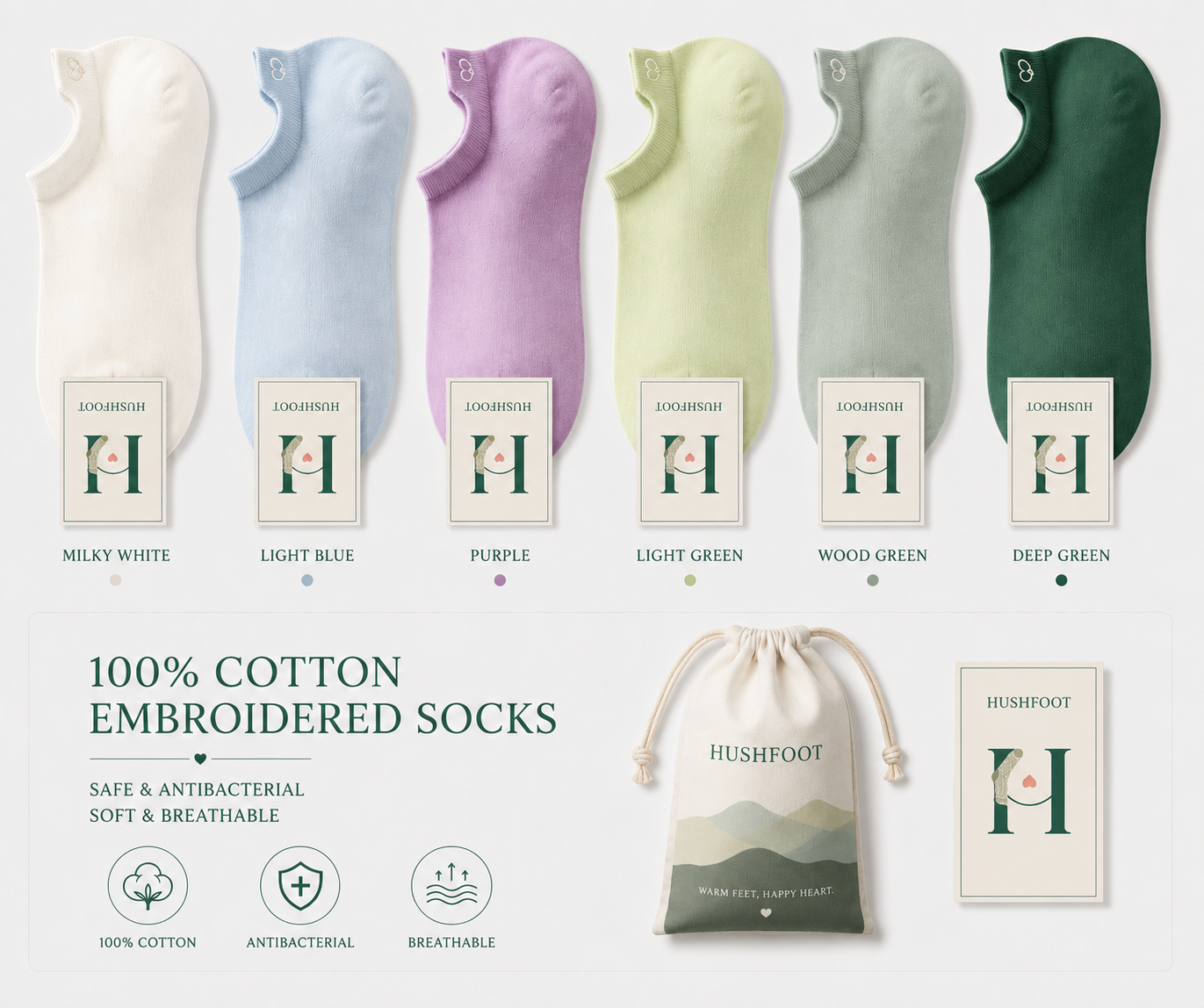 HUSHFOOT Women's No-Show Cotton Socks with Anti-Slip Heel for Loafers — English product image 1 (SKU 4292)