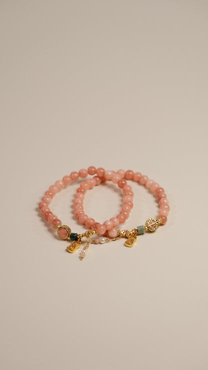 HUSHFOOT Pink Sunstone and Indian Agate Beaded Bracelet