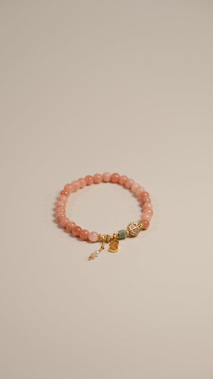 HUSHFOOT Pink Sunstone and Indian Agate Beaded Bracelet