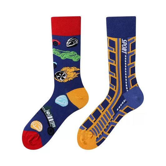 HUSHFOOT Crazy Race Car AB cotton crew socks, racing car motif