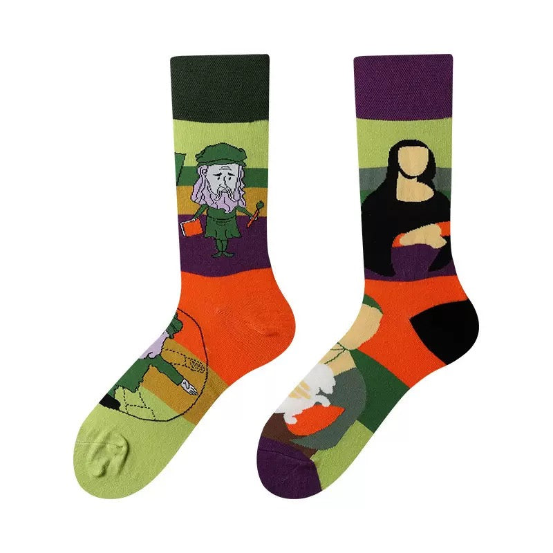 HUSHFOOT Classic Art & Portrait Odd-Pair Cotton Crew Socks