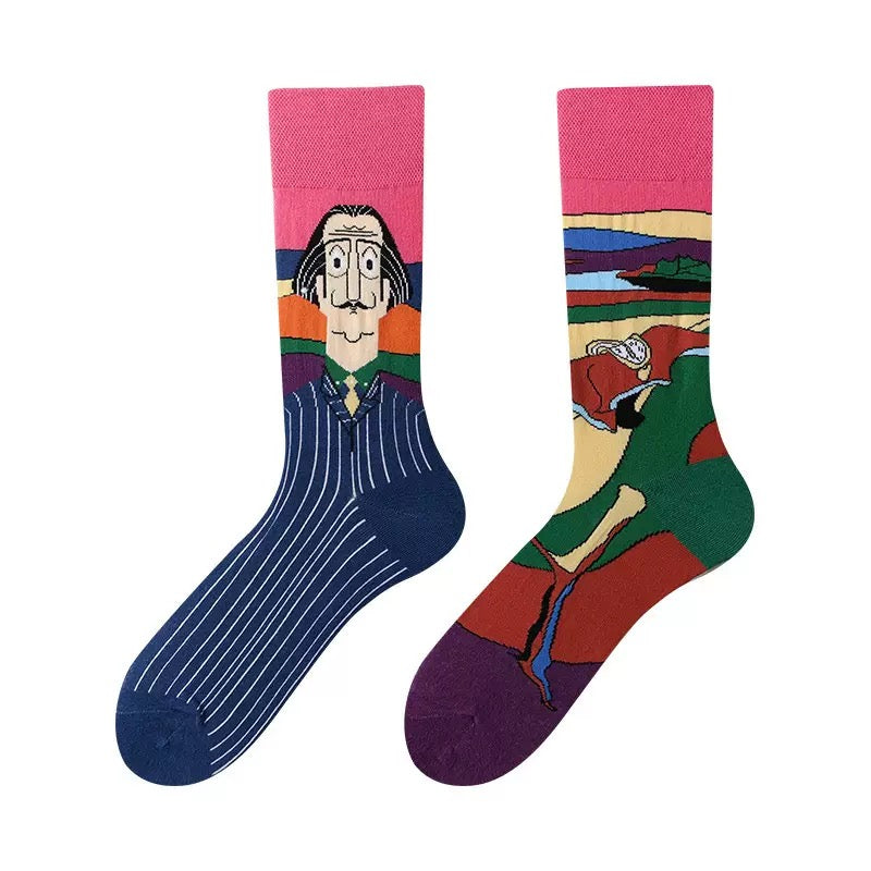 HUSHFOOT Abstract Gentleman AB cotton crew socks, abstract portrait motif