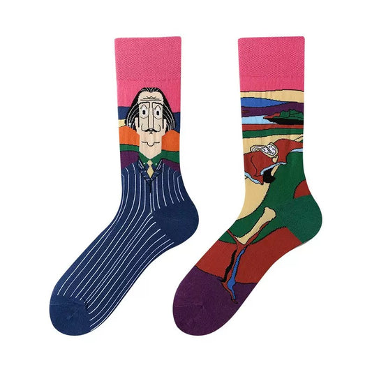 HUSHFOOT Abstract Gentleman AB cotton crew socks, abstract portrait motif