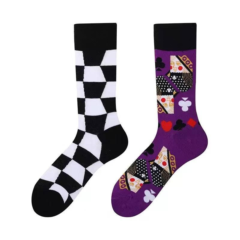 HUSHFOOT Poker Family AB cotton crew socks, playing card motif