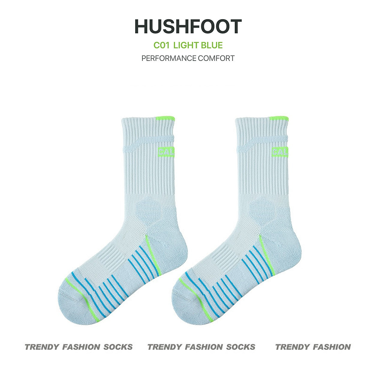 HUSHFOOT cushioned grip badminton sports socks in Light Blue