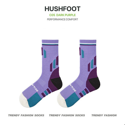 HUSHFOOT cushioned grip badminton sports socks in Dark Purple