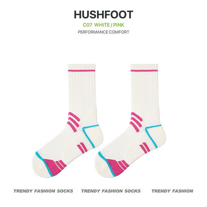 HUSHFOOT cushioned grip badminton sports socks in White / Pink