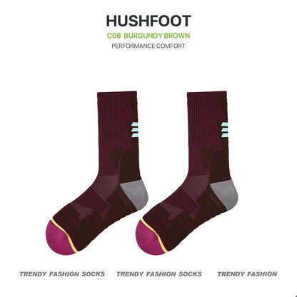HUSHFOOT cushioned grip badminton sports socks in Burgundy Brown