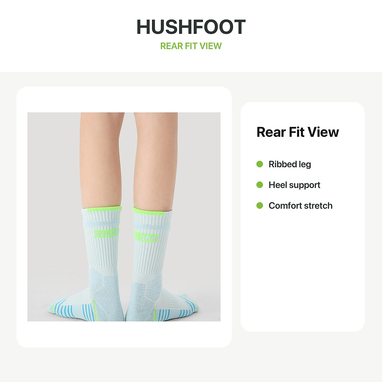 HUSHFOOT badminton sports socks rear fit view