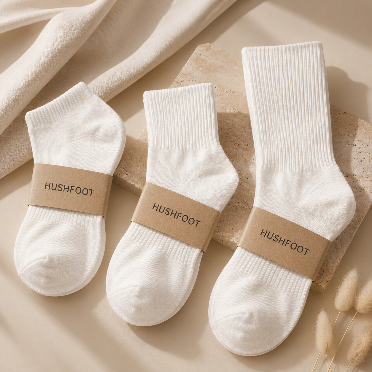 HUSHFOOT cotton crew ankle socks 3 pair pack in white - product image 1